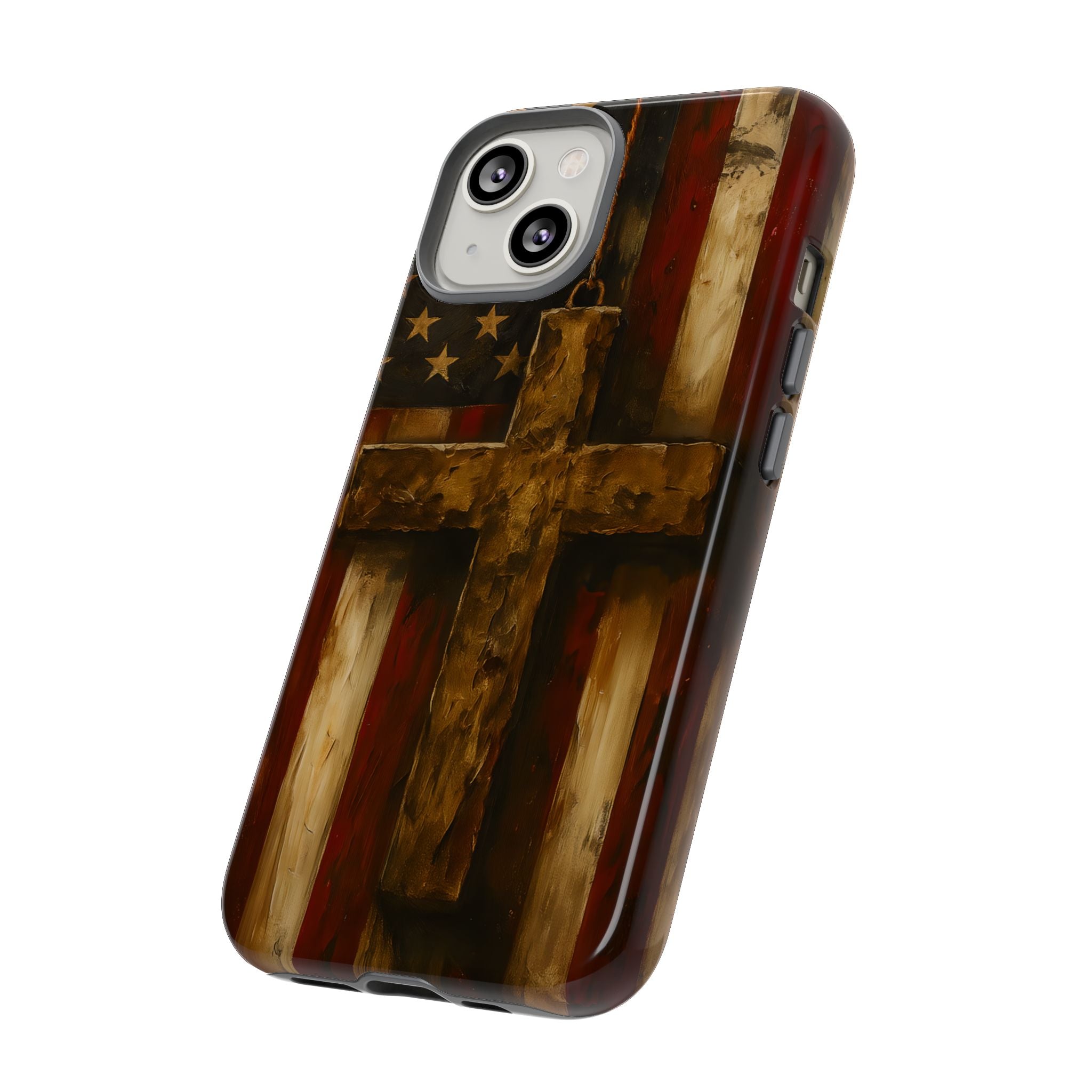 Forged in Faith Phone Case - Rustic Gold Cross &amp; American Flag | Patriotic Christian Case for iPhone, Samsung &amp; Pixel