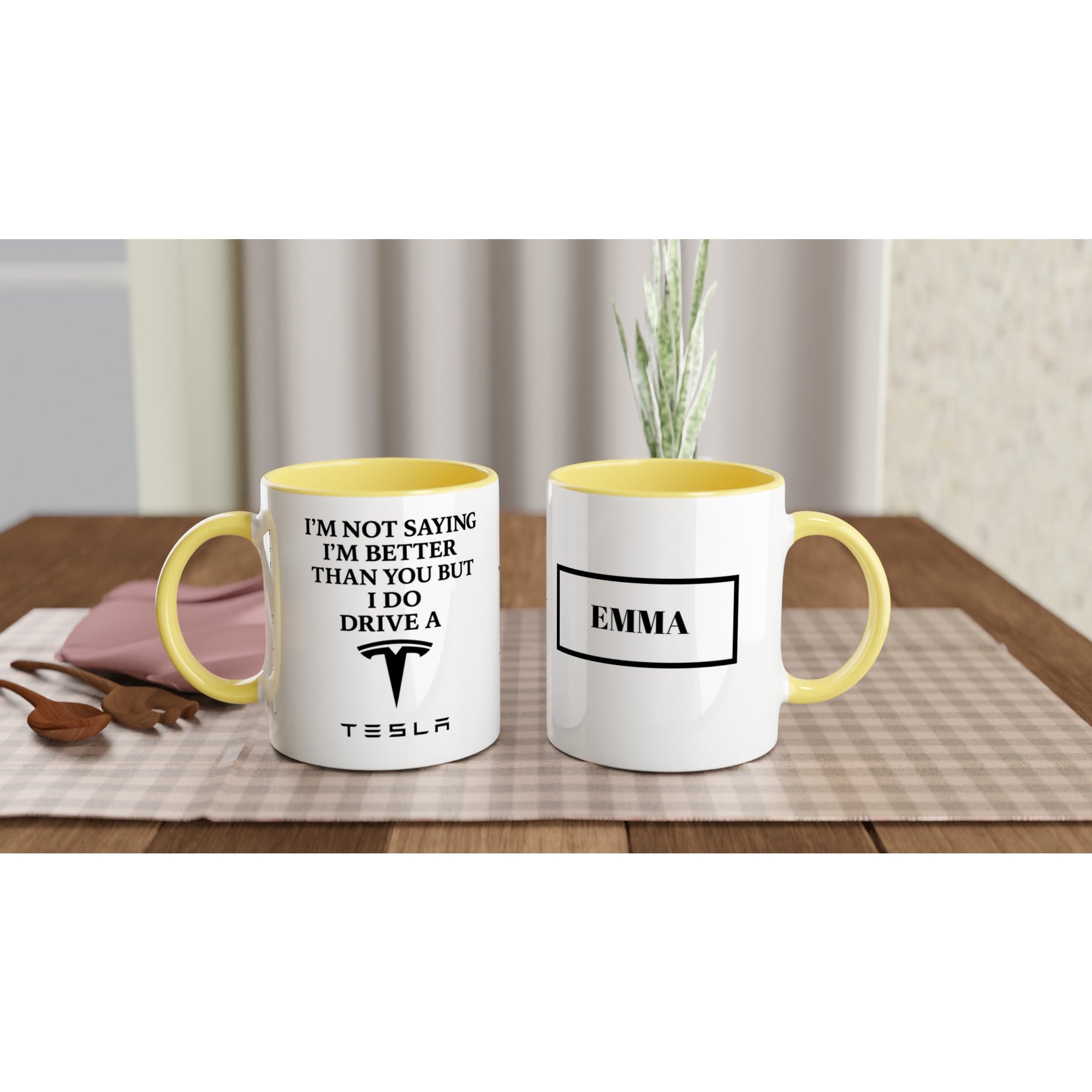 Electric Dreams - Personalized Tesla Ceramic Mug Ceramic Yellow