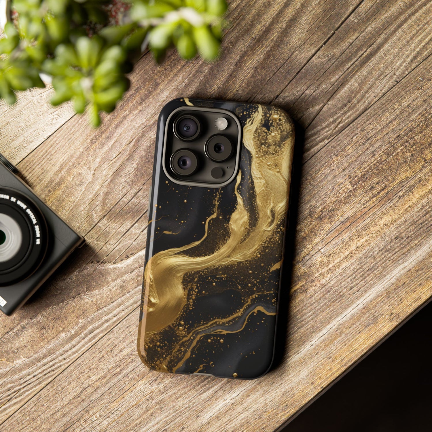 Golden Flow - Black &amp; Gold Marble Luxe Phone Case