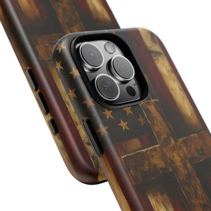 Forged in Faith Phone Case - Rustic Gold Cross &amp; American Flag | Patriotic Christian Case for iPhone, Samsung &amp; Pixel