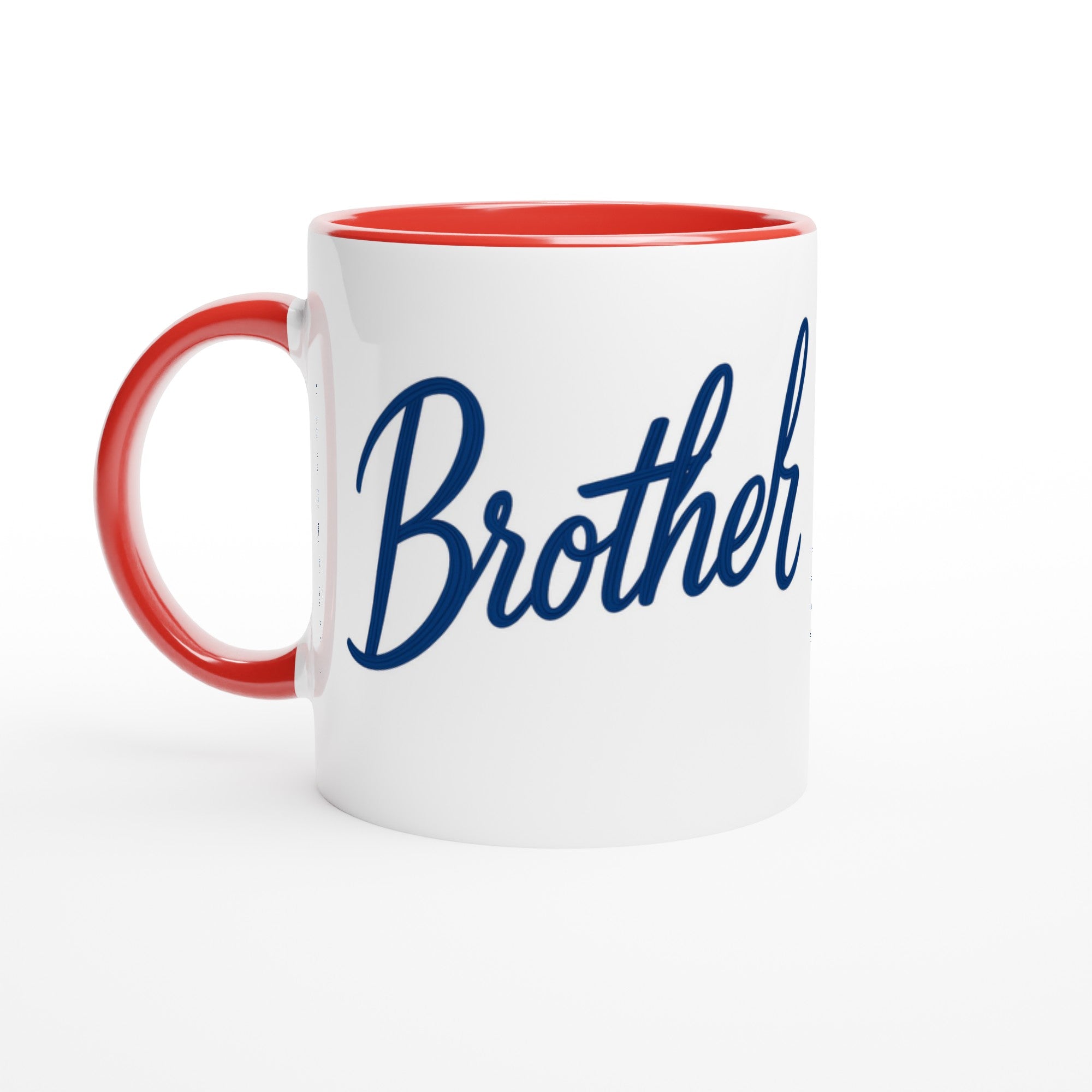 Brother Mug - Blue Brush Script Mug with Heart – Blue Calligraphy 11oz Coffee Cup – Gift for Brother, Birthday or Everyday Surprise Ceramic Red