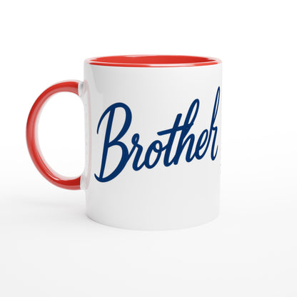 Brother Mug - Blue Brush Script Mug with Heart – Blue Calligraphy 11oz Coffee Cup – Gift for Brother, Birthday or Everyday Surprise Ceramic Red