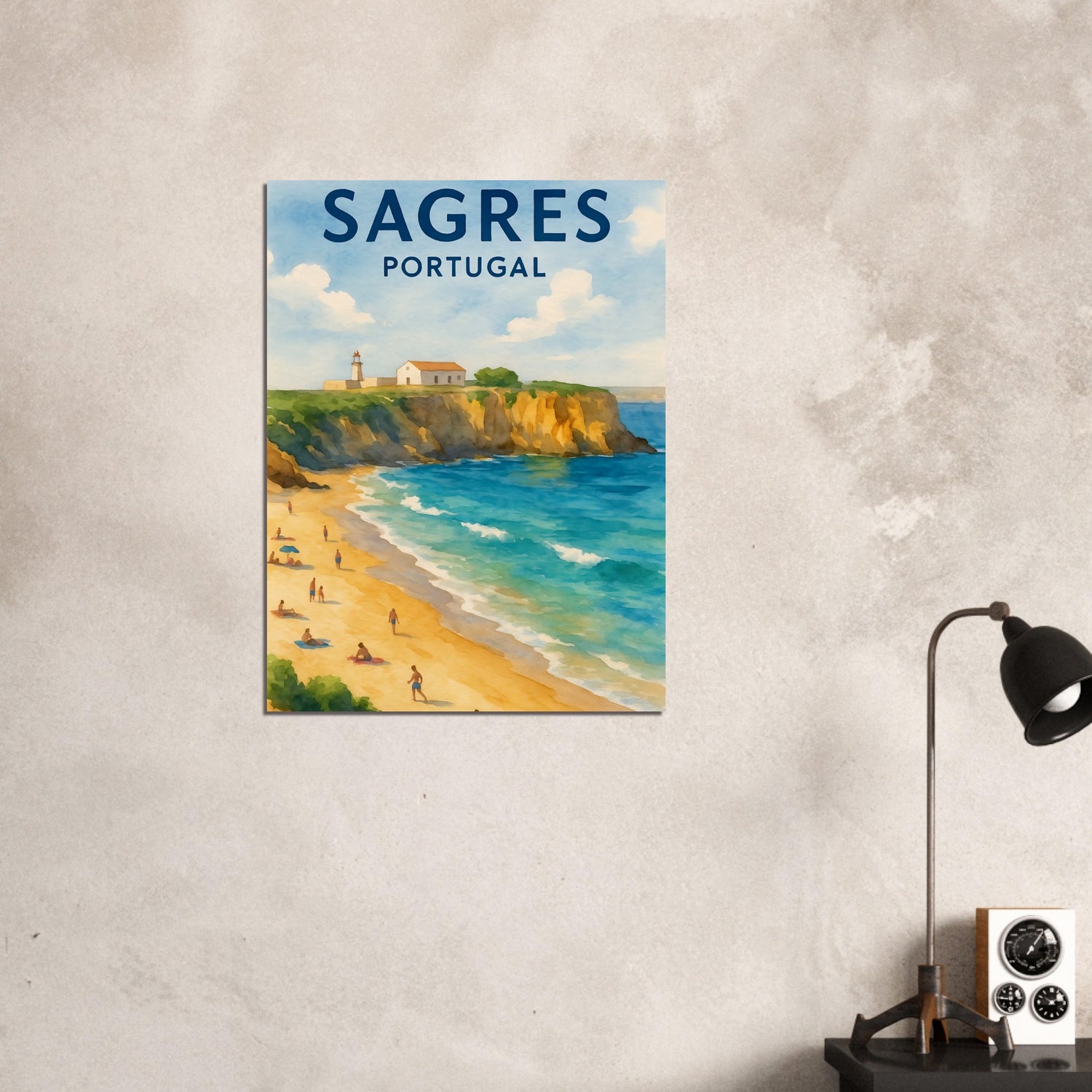 Sagres Portugal Beach Art Print – Coastal Watercolor Poster, Unframed Travel Wall Art in A3/A4 Sizes 60x80 cm 24x32″