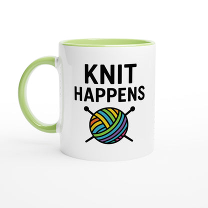Knit Happens Mug - Perfect Gift for Knitters - Ceramic Coffee Cup for Hobby Lovers Ceramic Green
