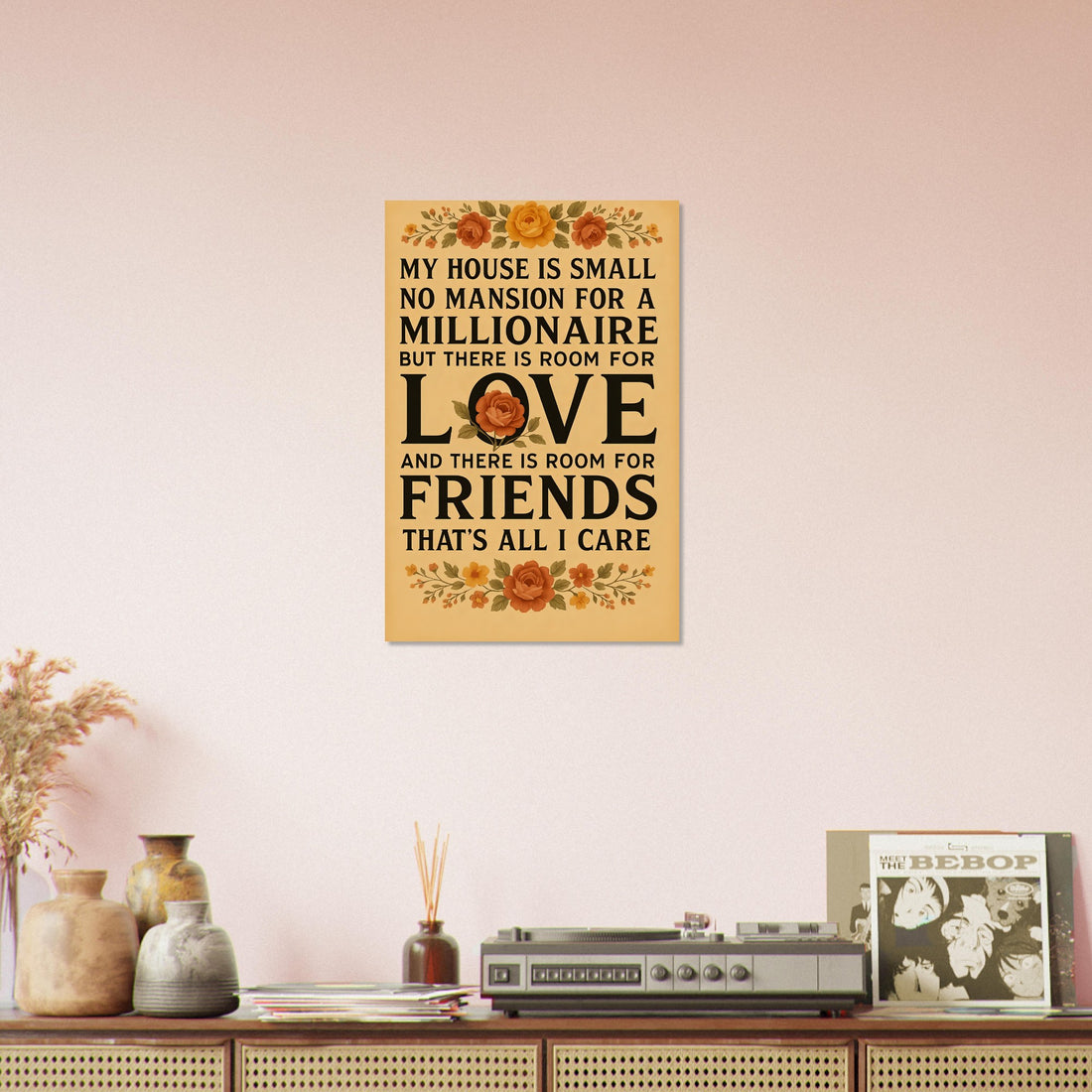Small House Big Heart Poster – Rustic Floral Wall Art with Quote About Love and Friendship – Cozy Home Decor Gift for Friends or Family 40x60 cm 16x24″