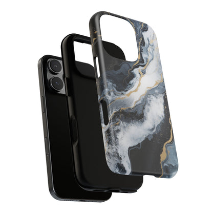 Celestial Marble Phone Case - Black &amp; Gold Swirl Design