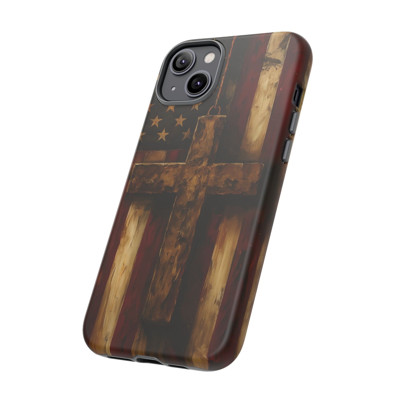 Forged in Faith Phone Case - Rustic Gold Cross &amp; American Flag | Patriotic Christian Case for iPhone, Samsung &amp; Pixel