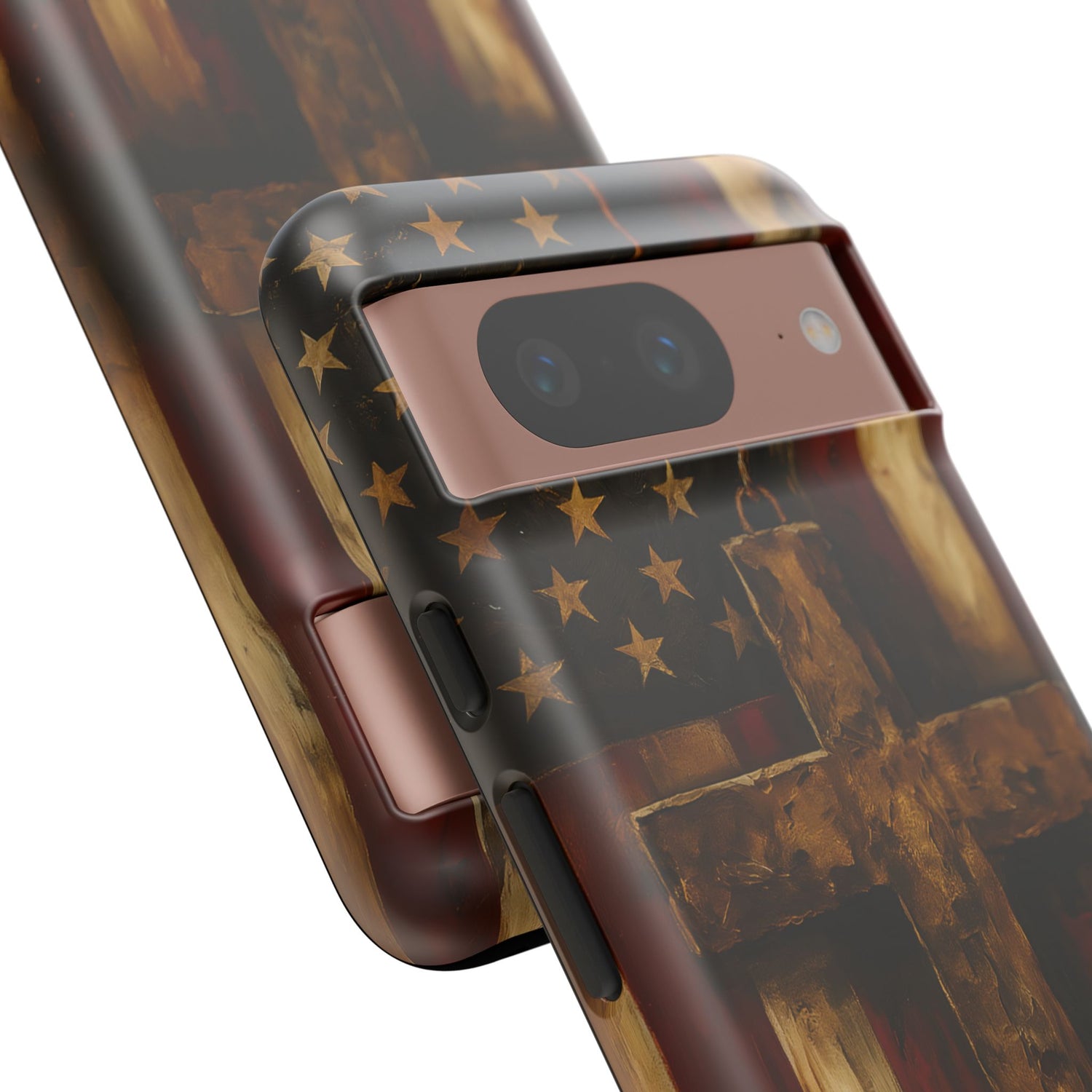 Forged in Faith Phone Case - Rustic Gold Cross &amp; American Flag | Patriotic Christian Case for iPhone, Samsung &amp; Pixel
