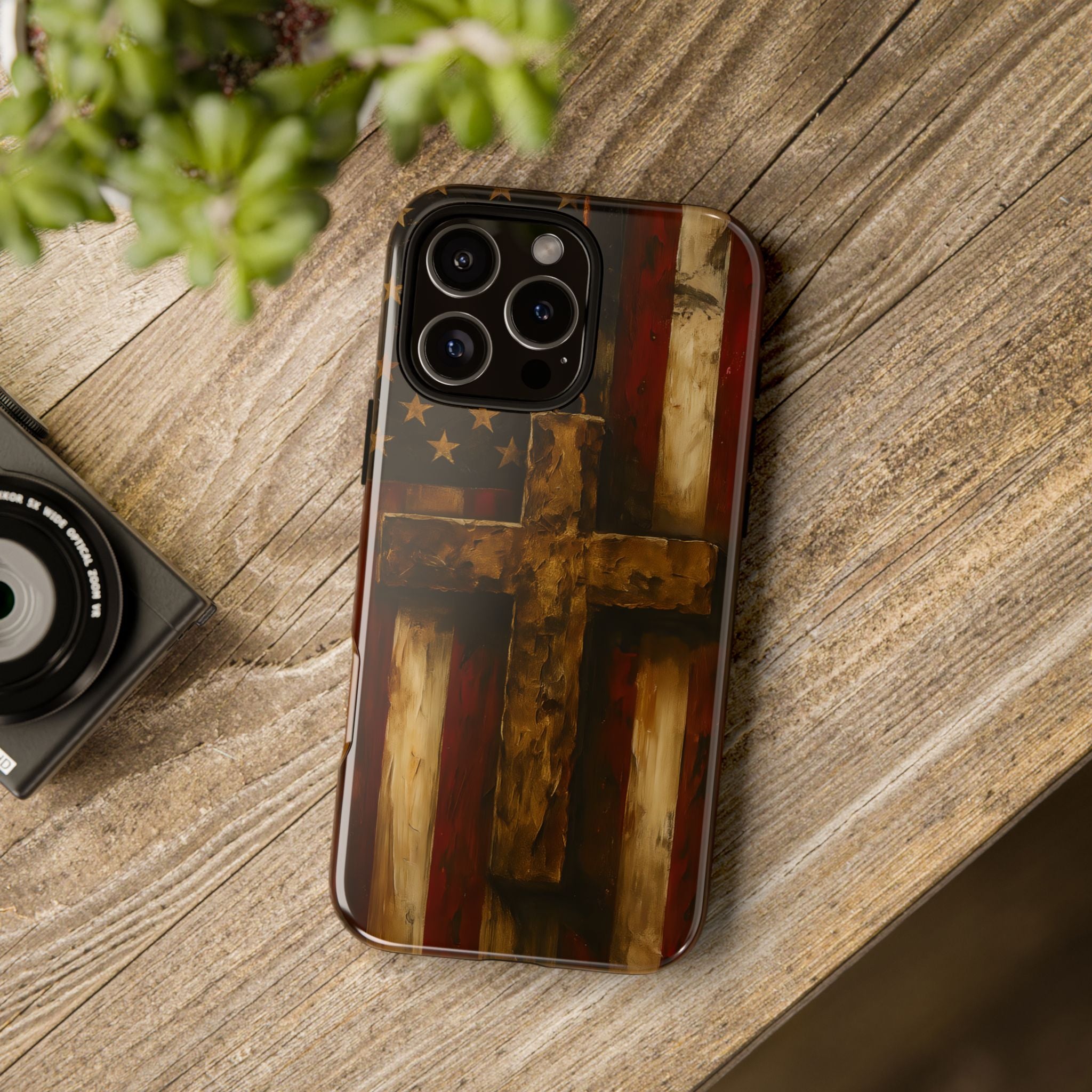 Forged in Faith Phone Case - Rustic Gold Cross &amp; American Flag | Patriotic Christian Case for iPhone, Samsung &amp; Pixel