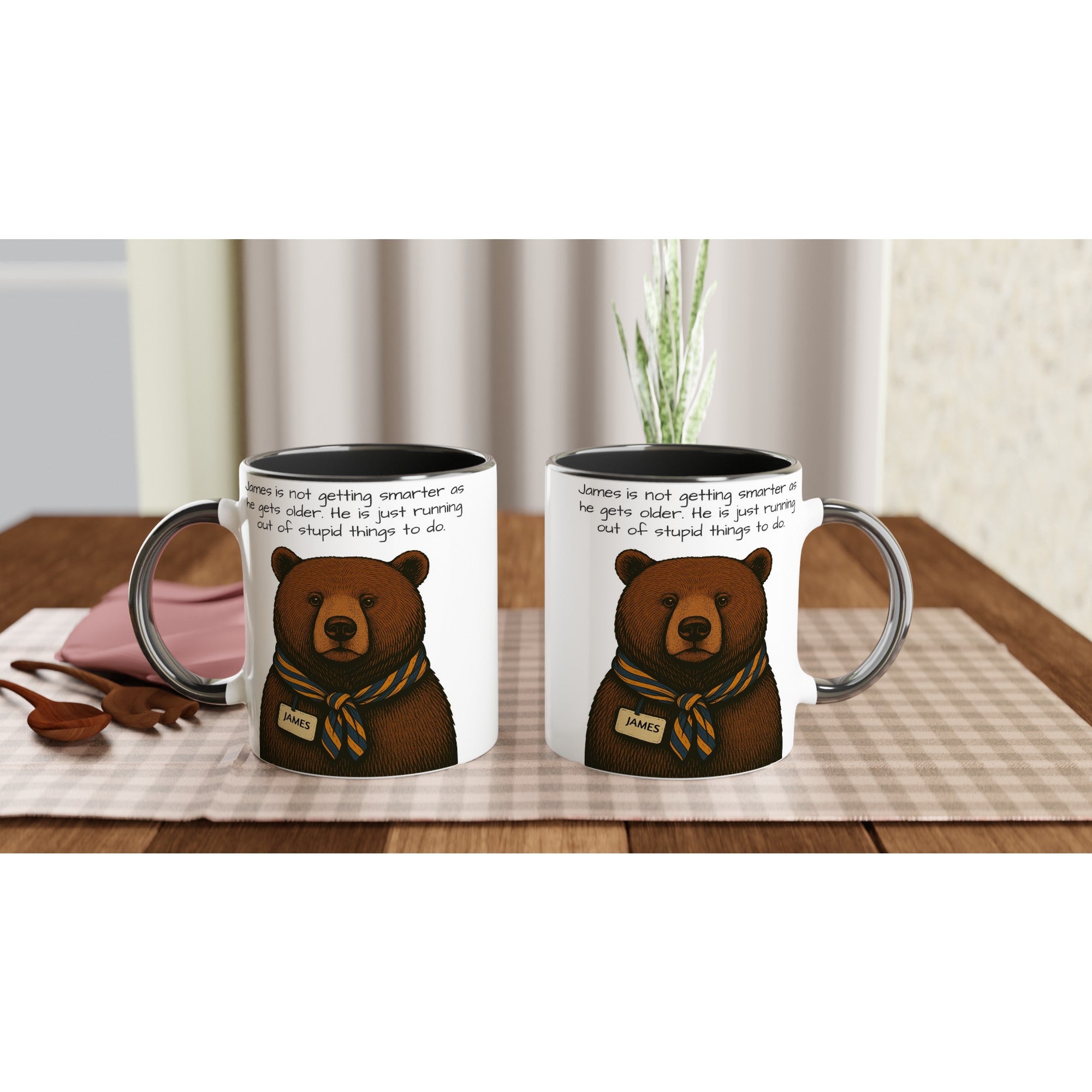 Wise Bear Mug – Vintage Bear Illustration with Scarf – Custom Bear Tag – Funny 11oz Coffee Mug – Gift for Him – Quirky Animal Lover Gift