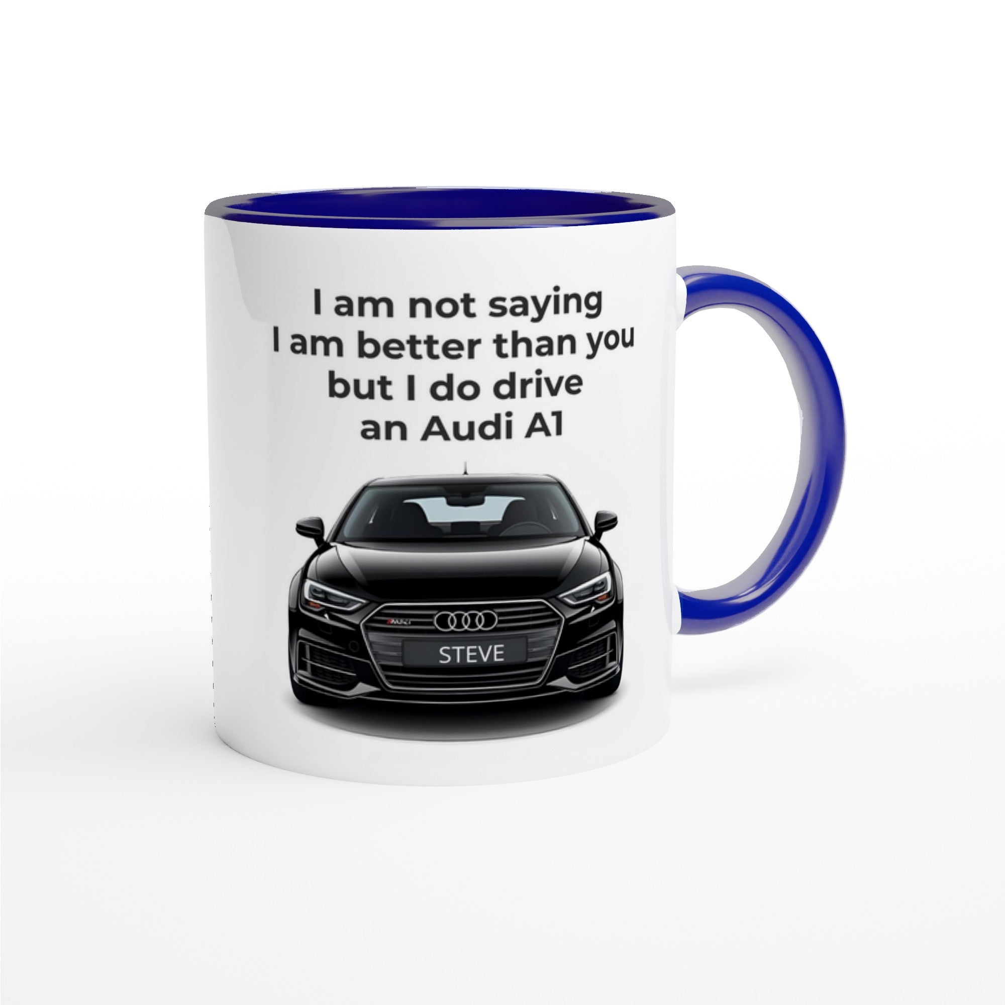 Funny Personalized Audi Car Mug - 11oz Ceramic Coffee Cup for Car Lovers - Dishwasher &amp; Microwave Safe Ceramic Blue