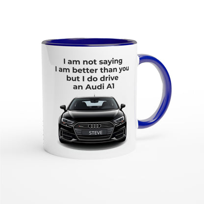 Funny Personalized Audi Car Mug - 11oz Ceramic Coffee Cup for Car Lovers - Dishwasher &amp; Microwave Safe Ceramic Blue