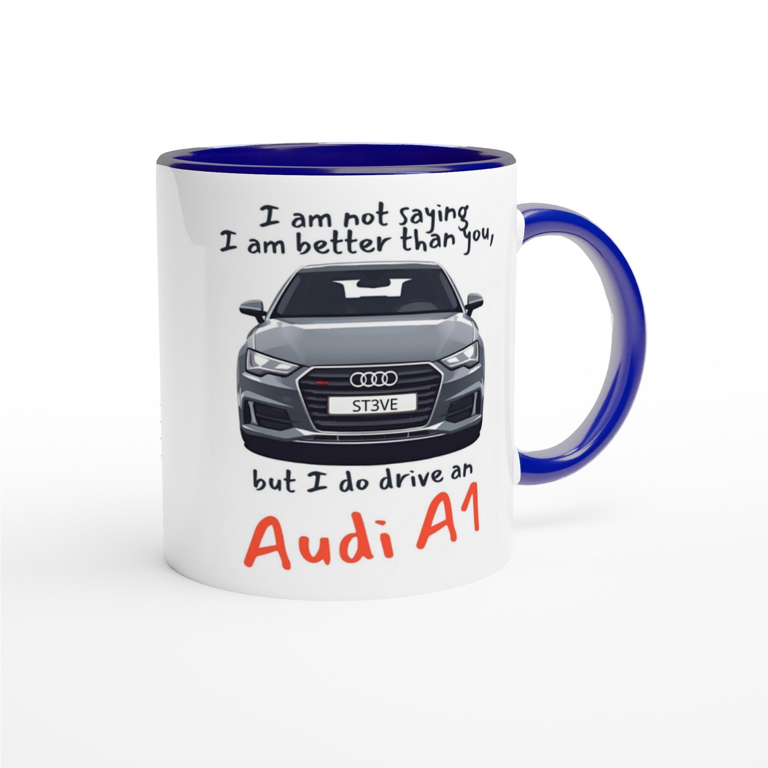 Personalized Audi Mug - 11oz Ceramic Coffee Cup for Car Lovers - Dishwasher &amp; Microwave Safe Ceramic Blue