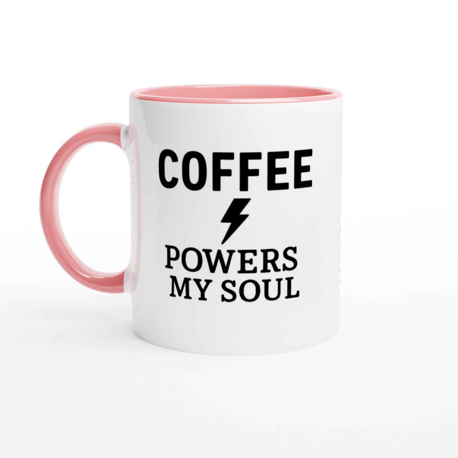 Coffee Powers My Soul Mug - Handmade Ceramic Cup - Perfect Gift for Coffee Lovers Ceramic Pink