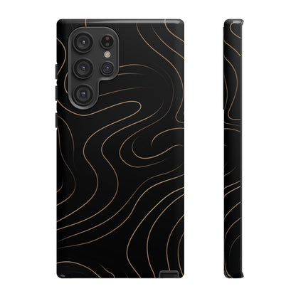 Noir Topograph - Black Minimalist Line Art Phone Case Samsung Galaxy S22 Ultra Glossy