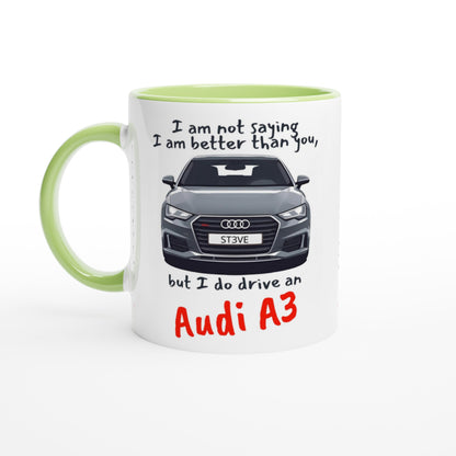 Funny Personalized Audi A3 Mug - 11oz Ceramic - Car Lovers Gift - Dishwasher &amp; Microwave Safe Ceramic Green