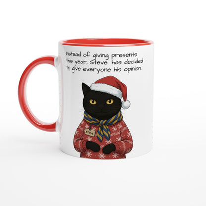 The Mysterious Steve - Vintage Black Cat Portrait Mug - Personalized Christmas Gift 11oz Ceramic Red