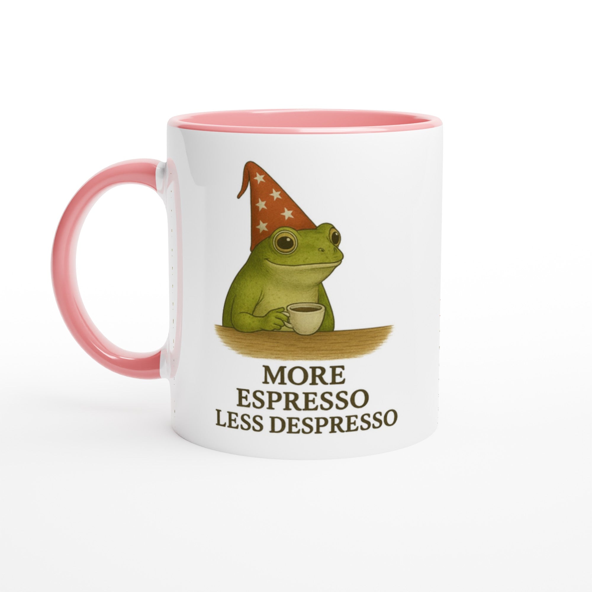 More Espresso Less Depresso Mug - Funny Frog Coffee Cup - Humorous 11oz Ceramic Mug Gift Ceramic Pink