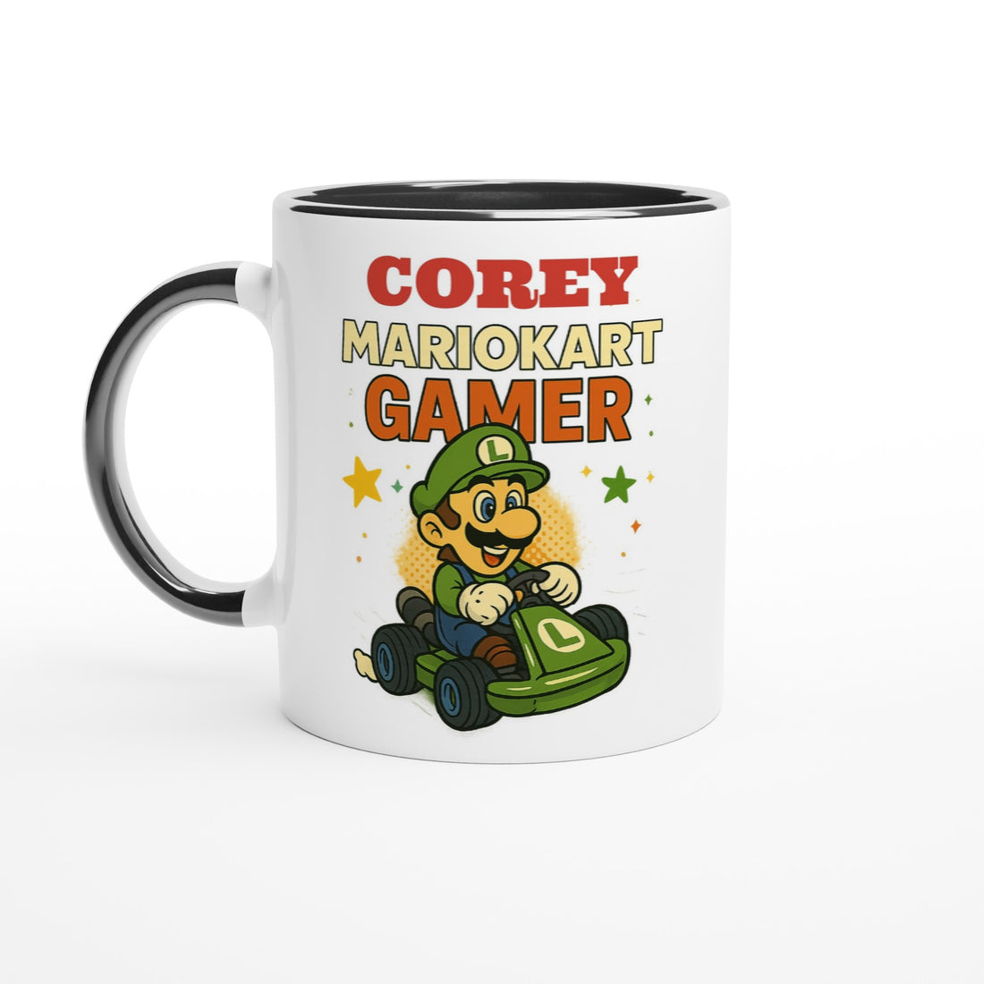 Personalized Mario Kart Gamer Mug - Luigi Mug - Funny Gift for Gamers - 11oz Ceramic Coffee Cup Ceramic Black