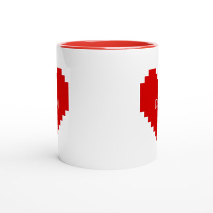 Custom Pixel Heart Mug – Retro Gamer Coffee Cup, 11oz Personalized Mug, 8-Bit Valentine Gift for Him or Her