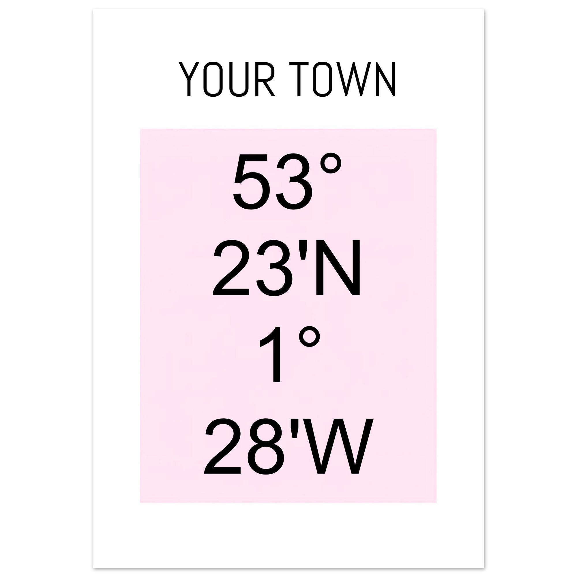Personalized Map or Custom Location Coordinates Poster Print | Minimalist Unframed Wall Art Decor A3 A4 A5 70x100 cm 28x40″ Black and Pink