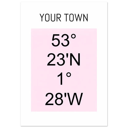 Personalized Map or Custom Location Coordinates Poster Print | Minimalist Unframed Wall Art Decor A3 A4 A5 70x100 cm 28x40″ Black and Pink