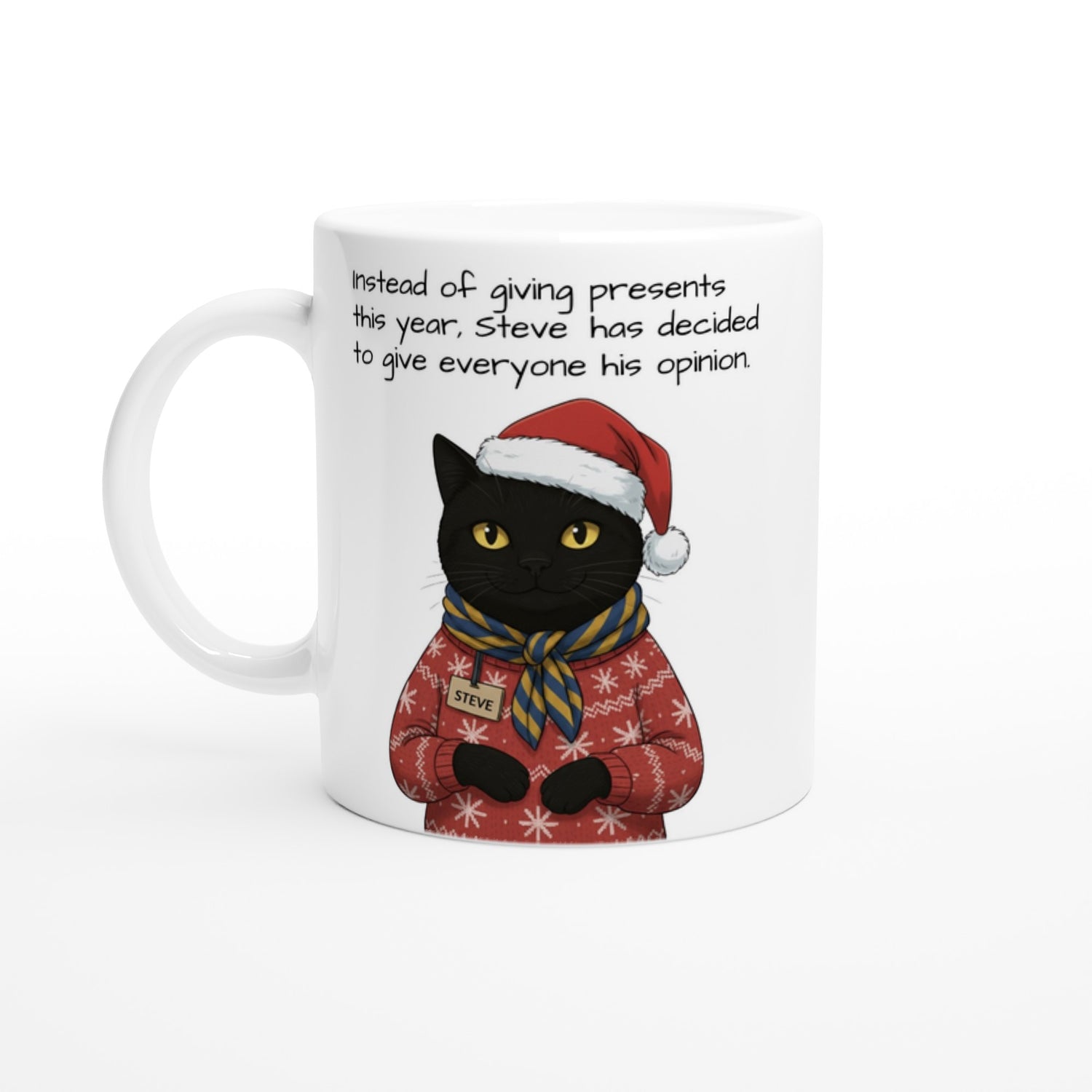The Mysterious Steve - Vintage Black Cat Portrait Mug - Personalized Christmas Gift 11oz Ceramic White