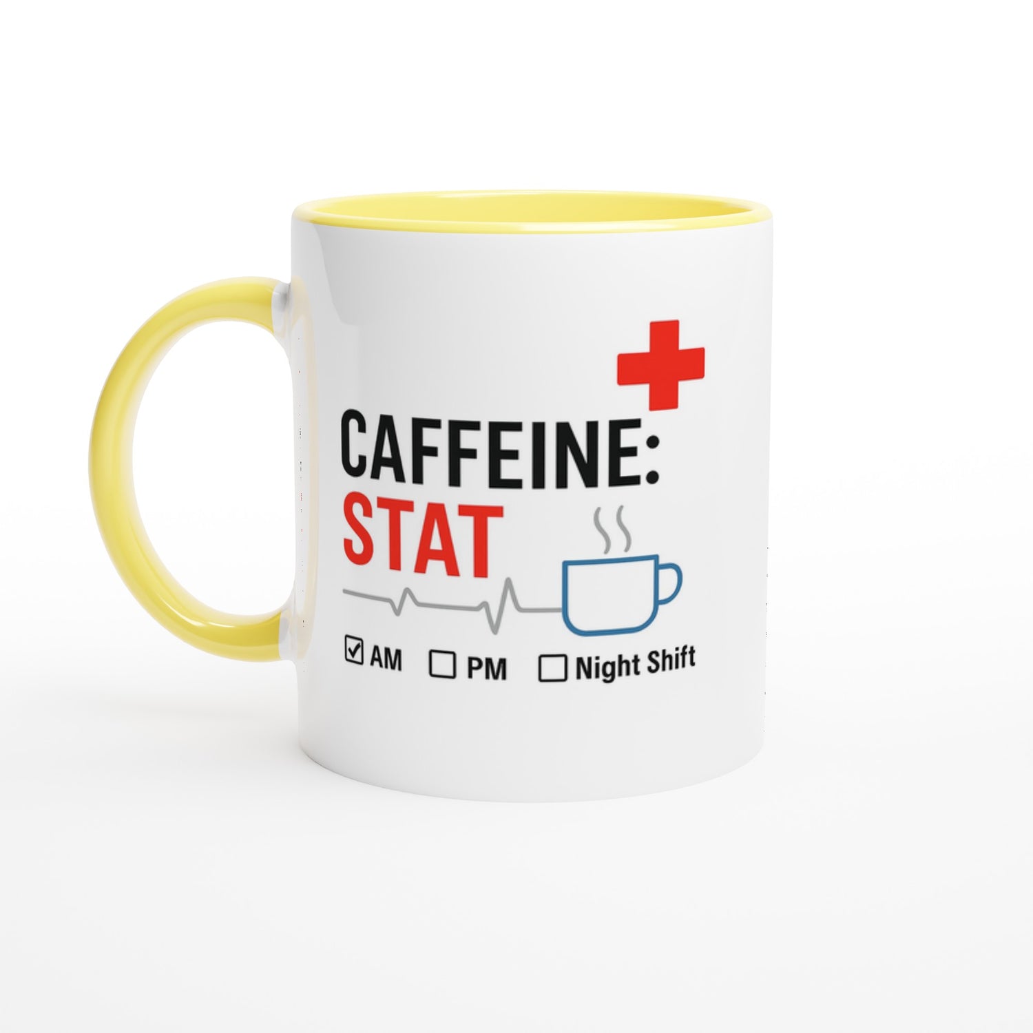 Funny Nurse Mug - Caffeine STAT Coffee Cup - Gift for Day Night Shift Healthcare Heroes - NHS Ceramic Yellow