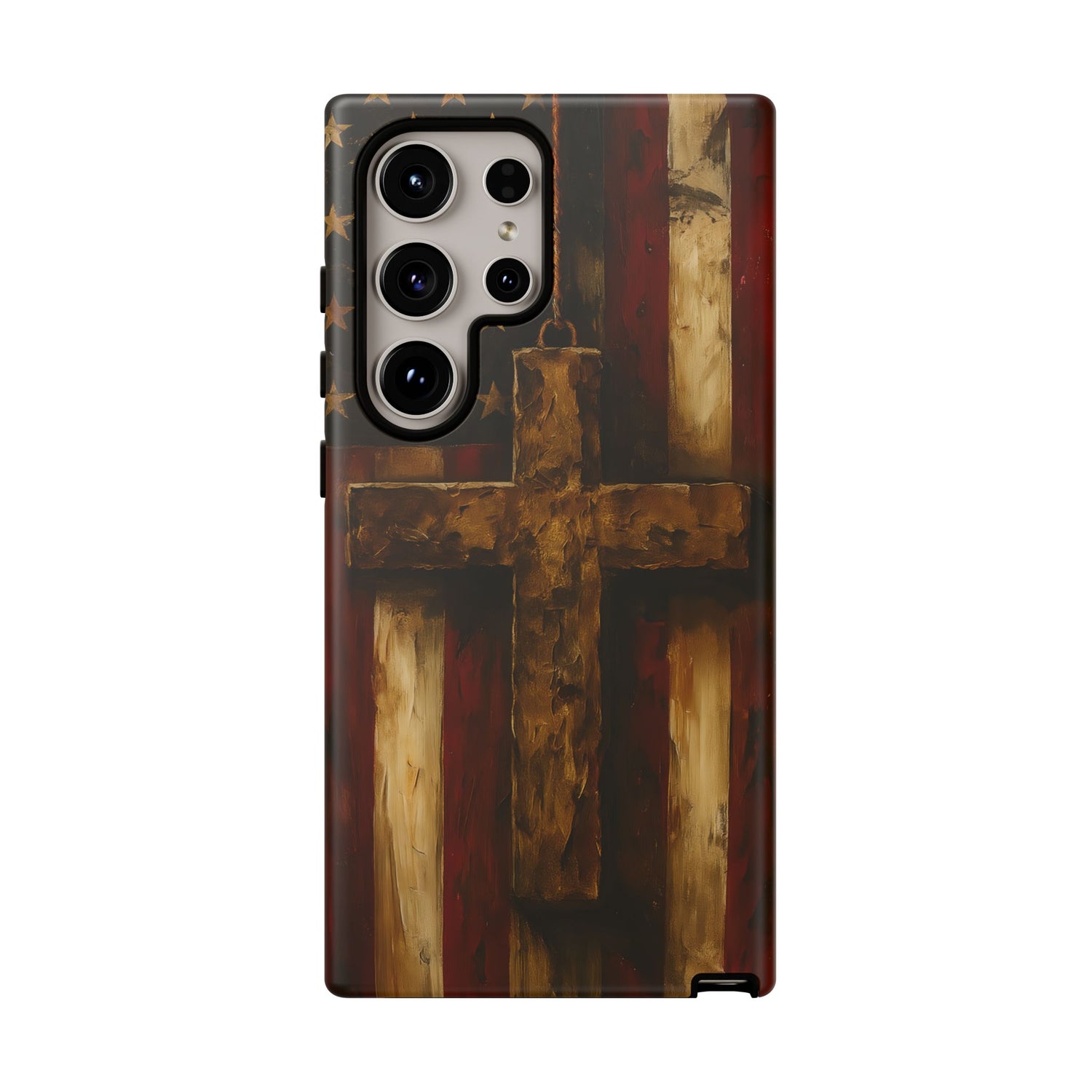 Forged in Faith Phone Case - Rustic Gold Cross &amp; American Flag | Patriotic Christian Case for iPhone, Samsung &amp; Pixel Samsung Galaxy S24 Ultra Matte