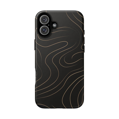 Noir Topograph - Black Minimalist Line Art Phone Case iPhone 16 Plus Matte
