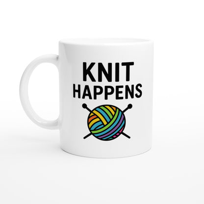 Knit Happens Mug - Perfect Gift for Knitters - Ceramic Coffee Cup for Hobby Lovers Ceramic White