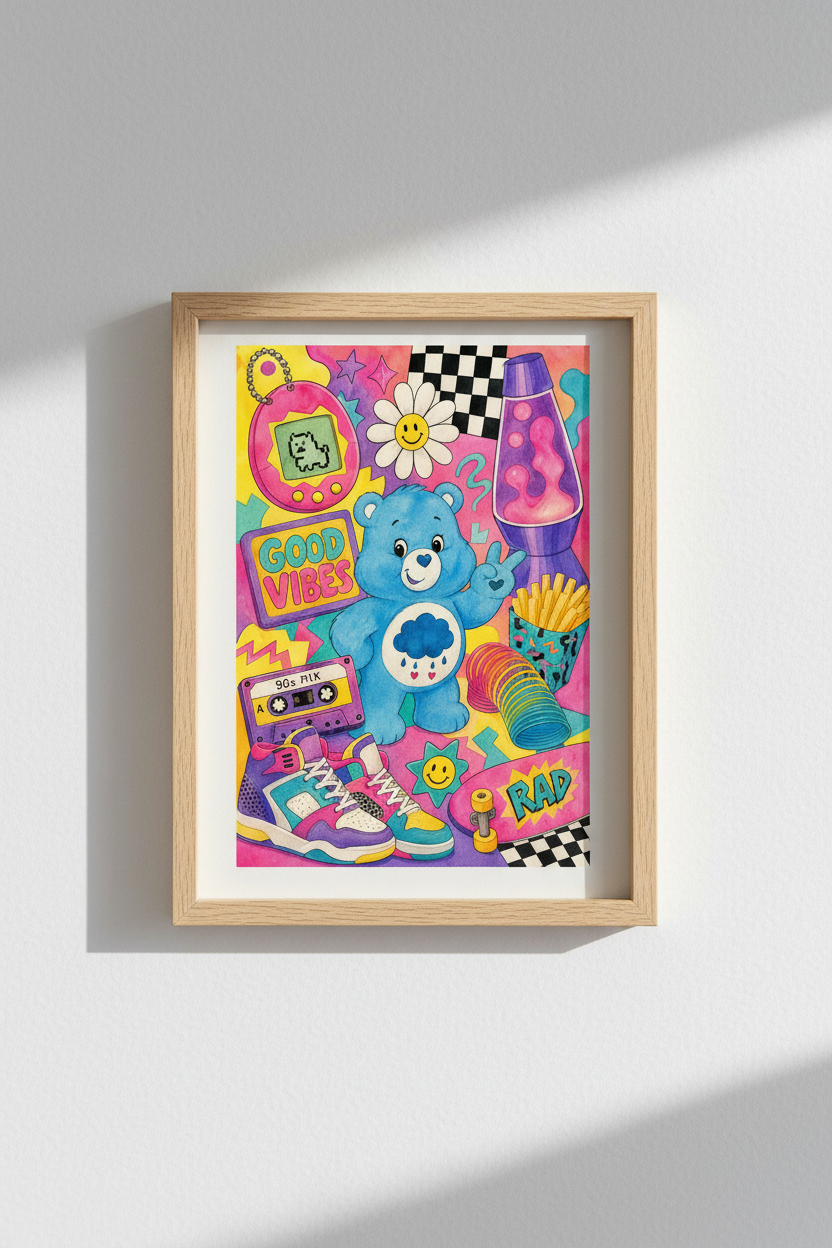 Retro Aesthetic Art Print | 90s Nostalgia Wall Decor | Colorful Y2K Poster