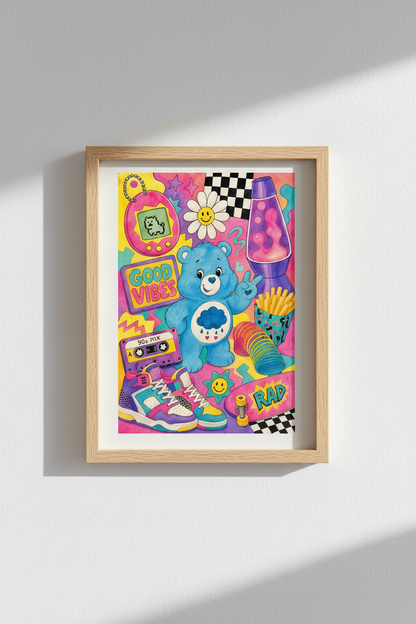 Retro Aesthetic Art Print | 90s Nostalgia Wall Decor | Colorful Y2K Poster