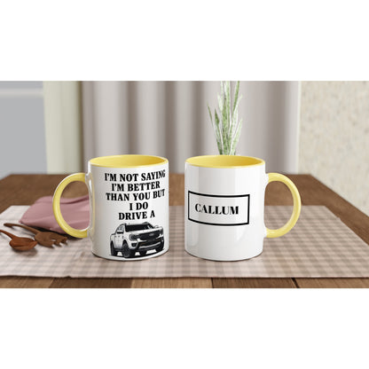 Personalized White Ford Ranger Wildtrak Mug - Custom Offroad Car Lover Gift | 11oz Ceramic - Colorful Design Ceramic Yellow