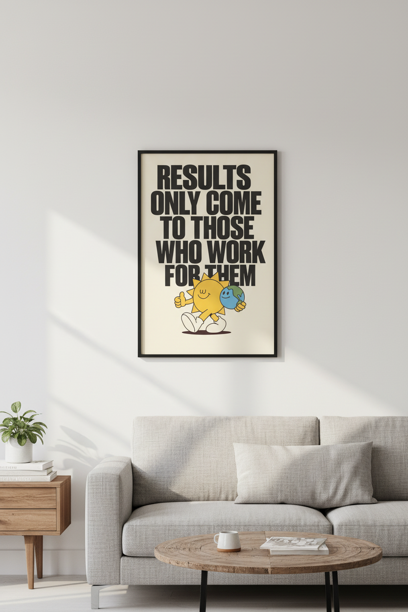 Results Only Come - Sun &amp; Earth Retro Motivational Art Print