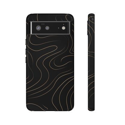 Noir Topograph - Black Minimalist Line Art Phone Case Google Pixel 6 Glossy