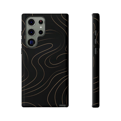 Noir Topograph - Black Minimalist Line Art Phone Case Samsung Galaxy S23 Ultra Glossy