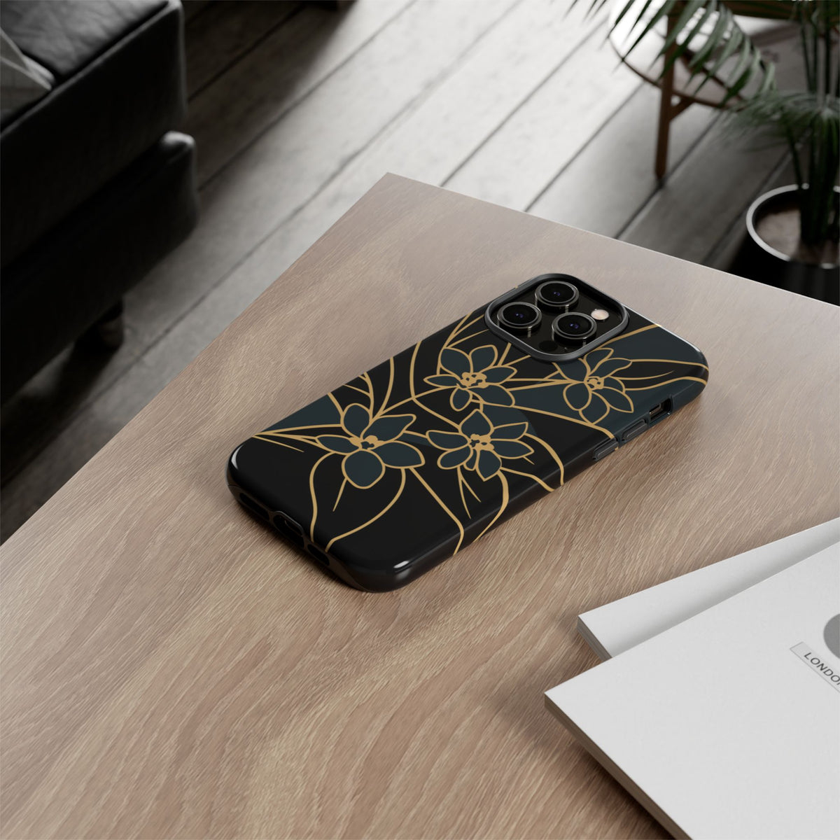 Golden Bloom - Elegant Floral Line Art Phone Case