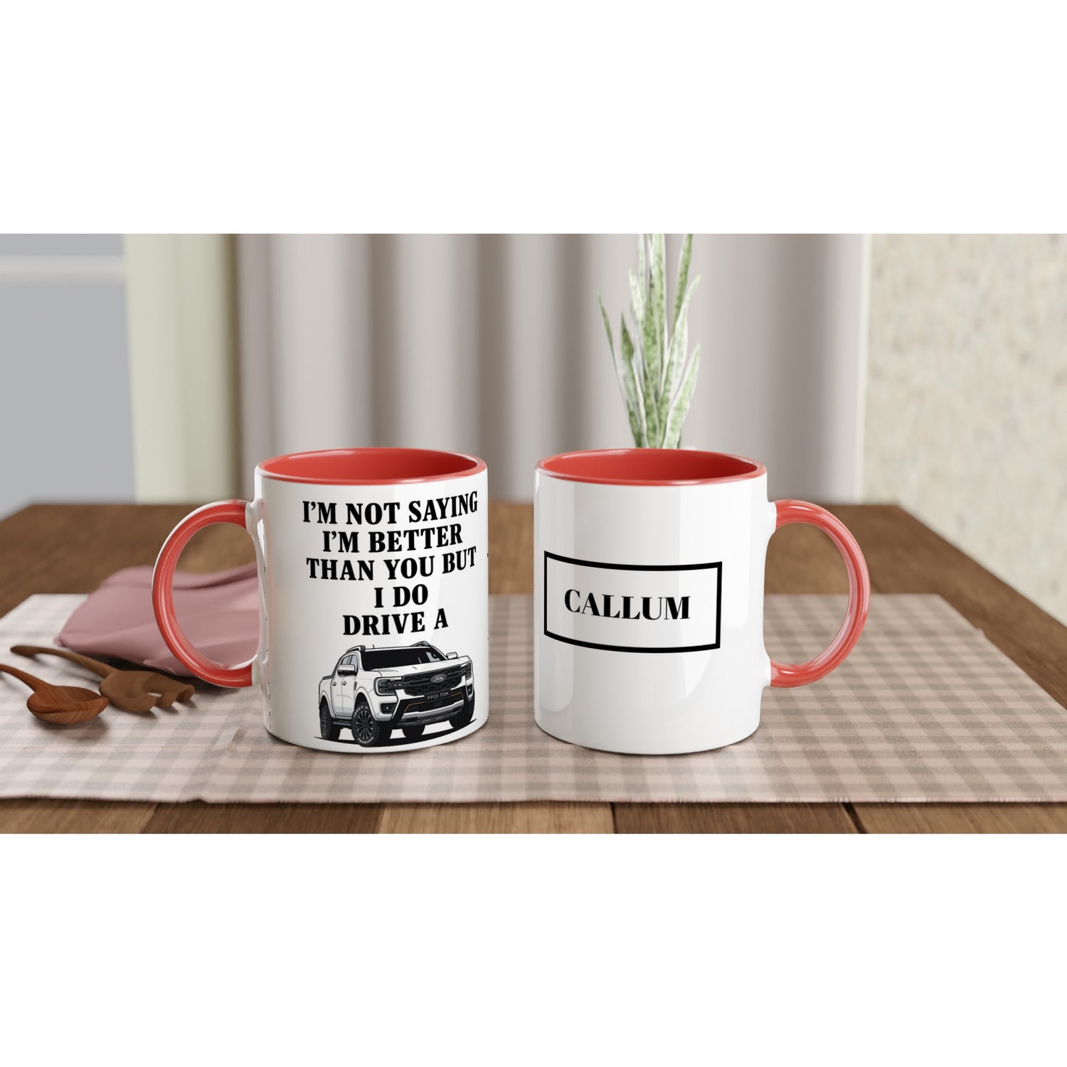 Personalized White Ford Ranger Wildtrak Mug - Custom Offroad Car Lover Gift | 11oz Ceramic - Colorful Design Ceramic Red