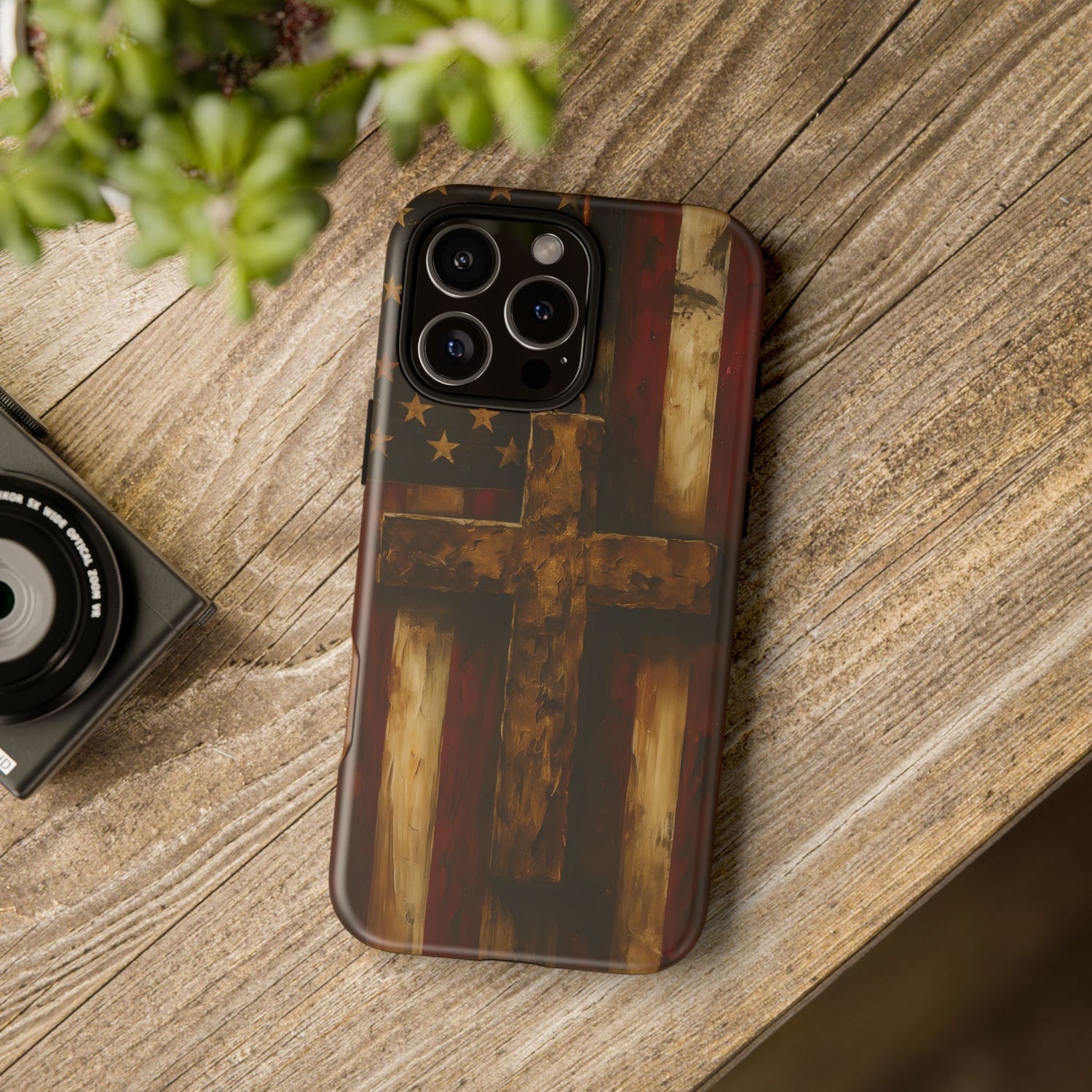 Forged in Faith Phone Case - Rustic Gold Cross &amp; American Flag | Patriotic Christian Case for iPhone, Samsung &amp; Pixel