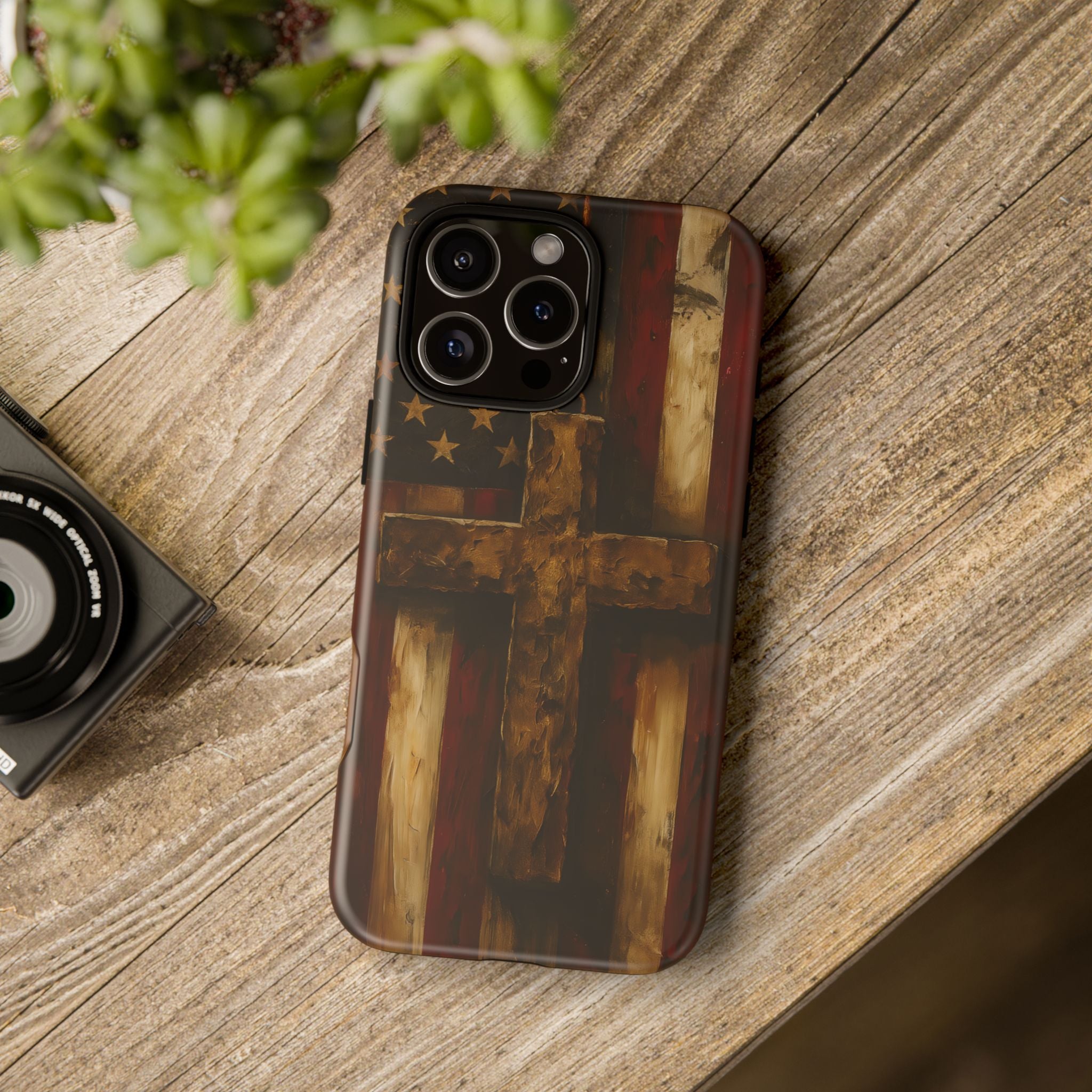 Forged in Faith Phone Case - Rustic Gold Cross &amp; American Flag | Patriotic Christian Case for iPhone, Samsung &amp; Pixel