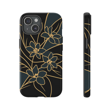 Golden Bloom - Elegant Floral Line Art Phone Case iPhone 15 Glossy
