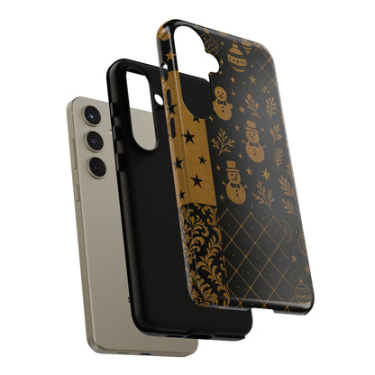 Black Festive Phone Case | Christmas Gift | Holiday Decor | Snowman Design | Tough Cases | Winter Celebration