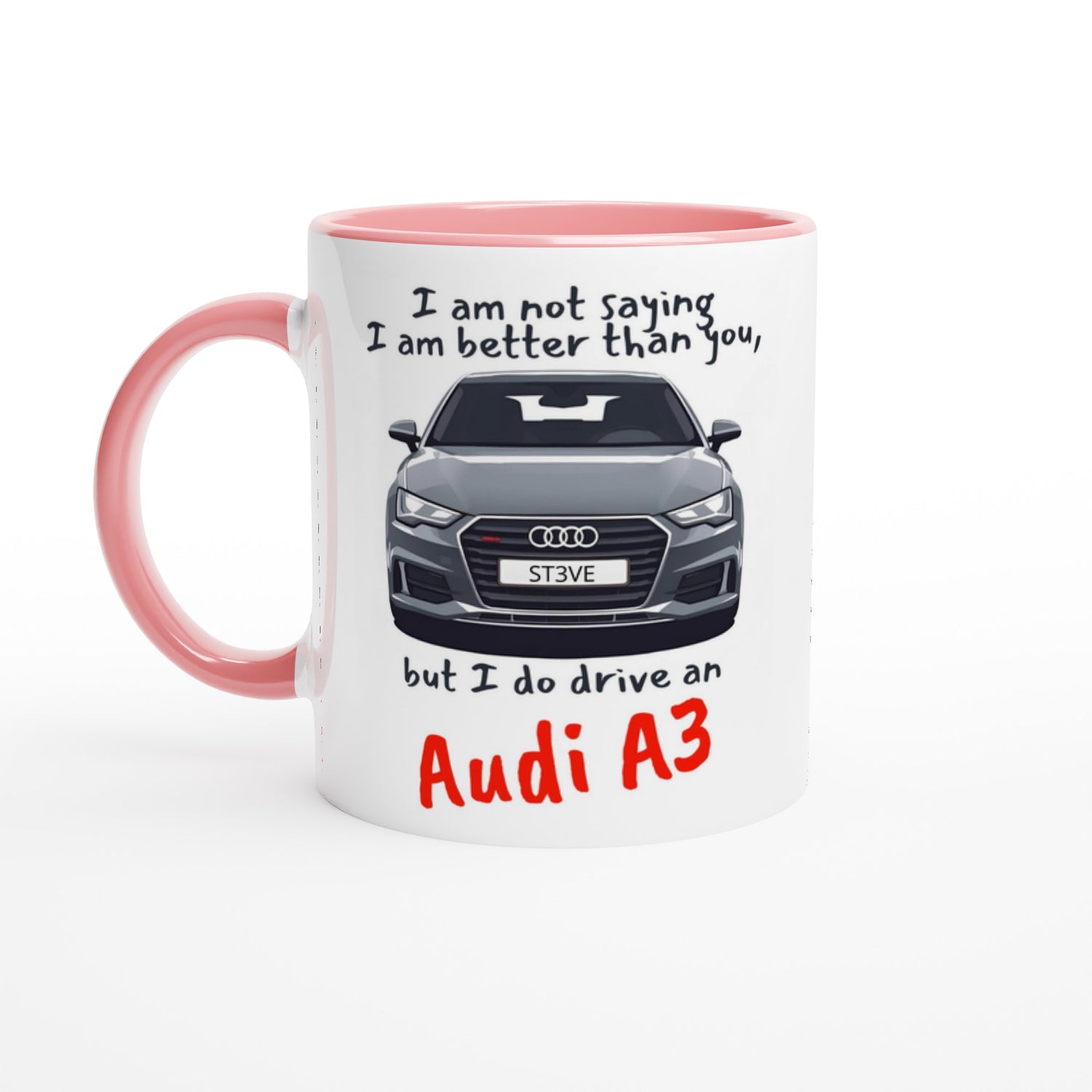 Funny Personalized Audi A3 Mug - 11oz Ceramic - Car Lovers Gift - Dishwasher &amp; Microwave Safe Ceramic Pink