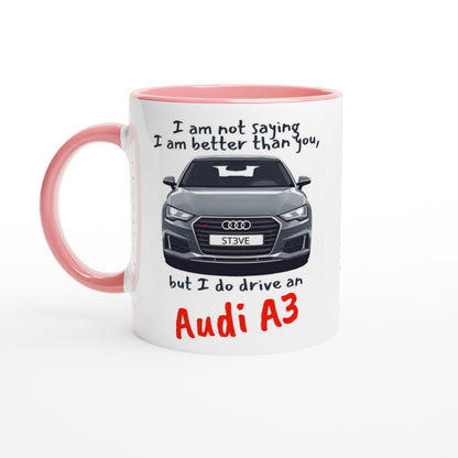 Funny Personalized Audi A3 Mug - 11oz Ceramic - Car Lovers Gift - Dishwasher &amp; Microwave Safe Ceramic Pink