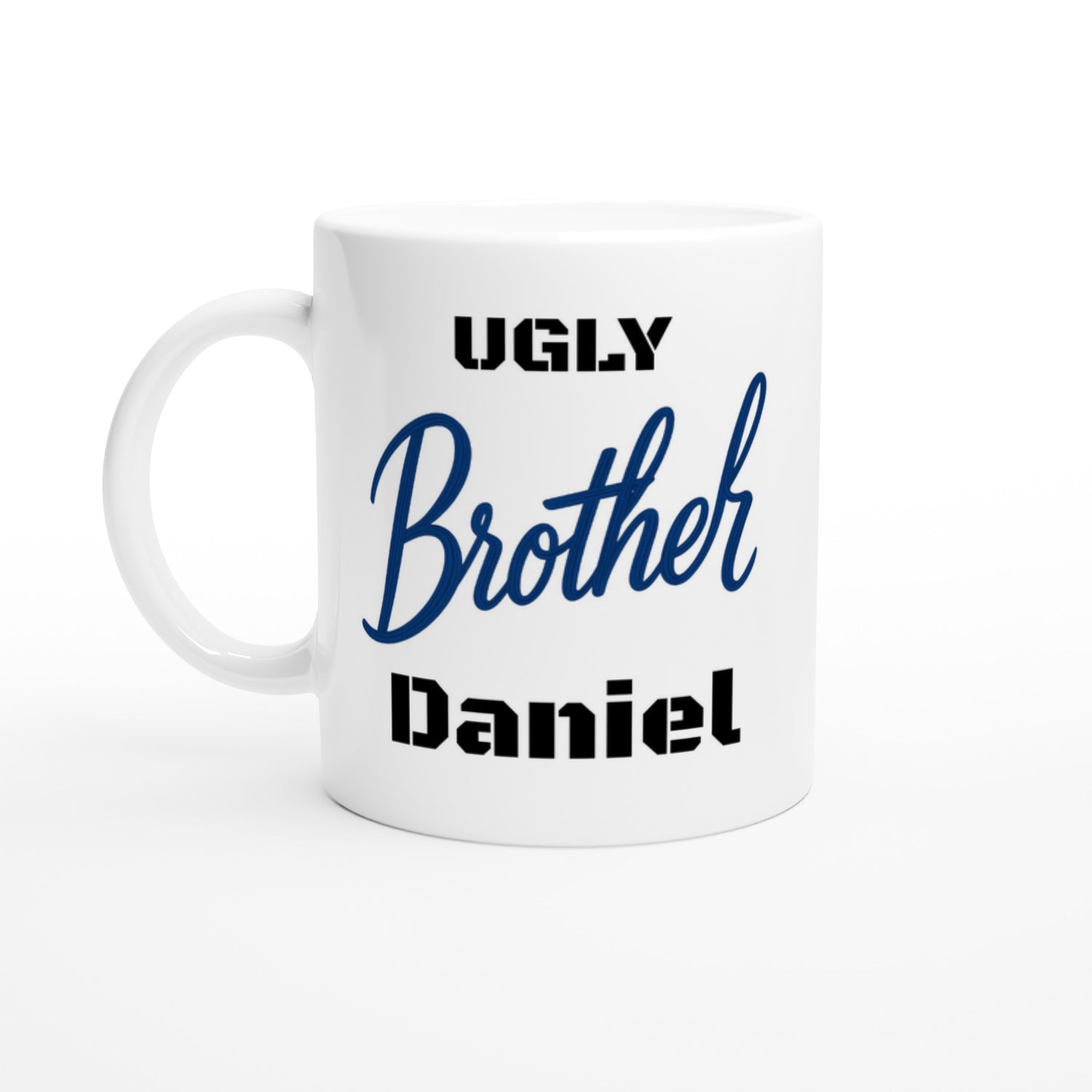 Brother Mug - Blue Brush Script Mug with Heart – Blue Calligraphy 11oz Coffee Cup – Gift for Brother, Birthday or Everyday Surprise