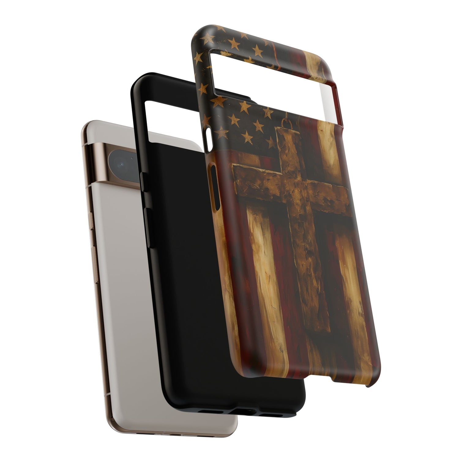 Forged in Faith Phone Case - Rustic Gold Cross &amp; American Flag | Patriotic Christian Case for iPhone, Samsung &amp; Pixel