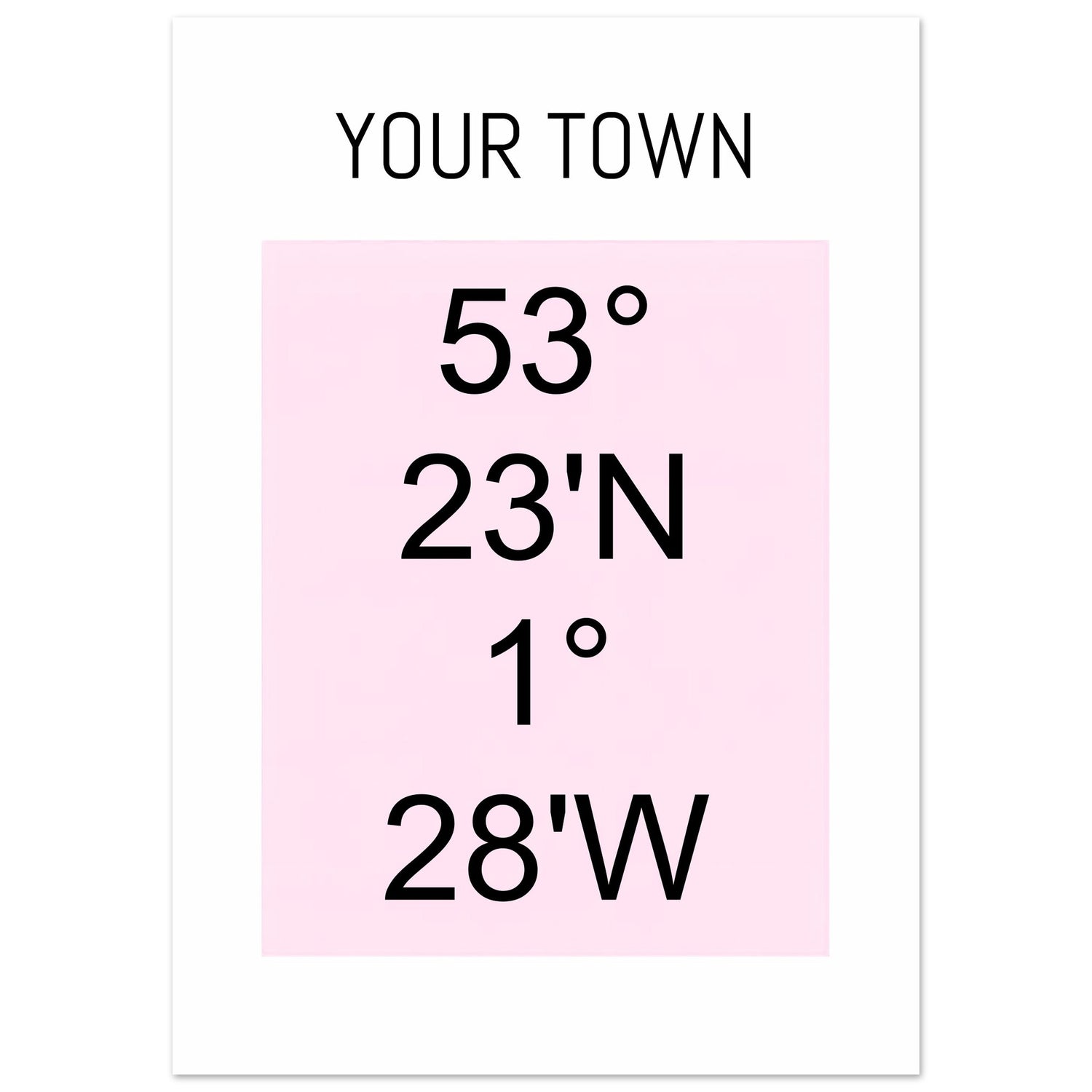 Personalized Map or Custom Location Coordinates Poster Print | Minimalist Unframed Wall Art Decor A3 A4 A5 A1 (59.4 x 84.1 cm) Black and Pink