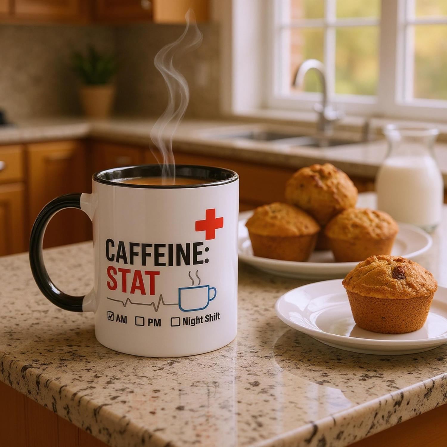 Funny Nurse Mug - Caffeine STAT Coffee Cup - Gift for Day Night Shift Healthcare Heroes - NHS