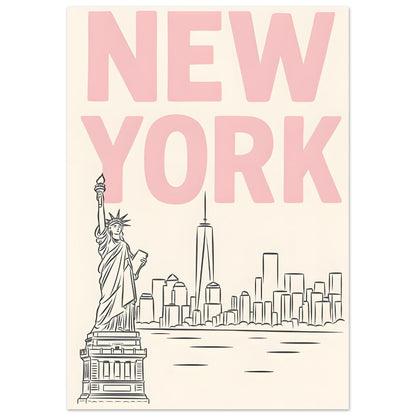 Preppy NYC Skyline Print - Pink Minimalist Wall Art for Girly Dorm - Girly Dorm Room 70x100 cm 28x40″